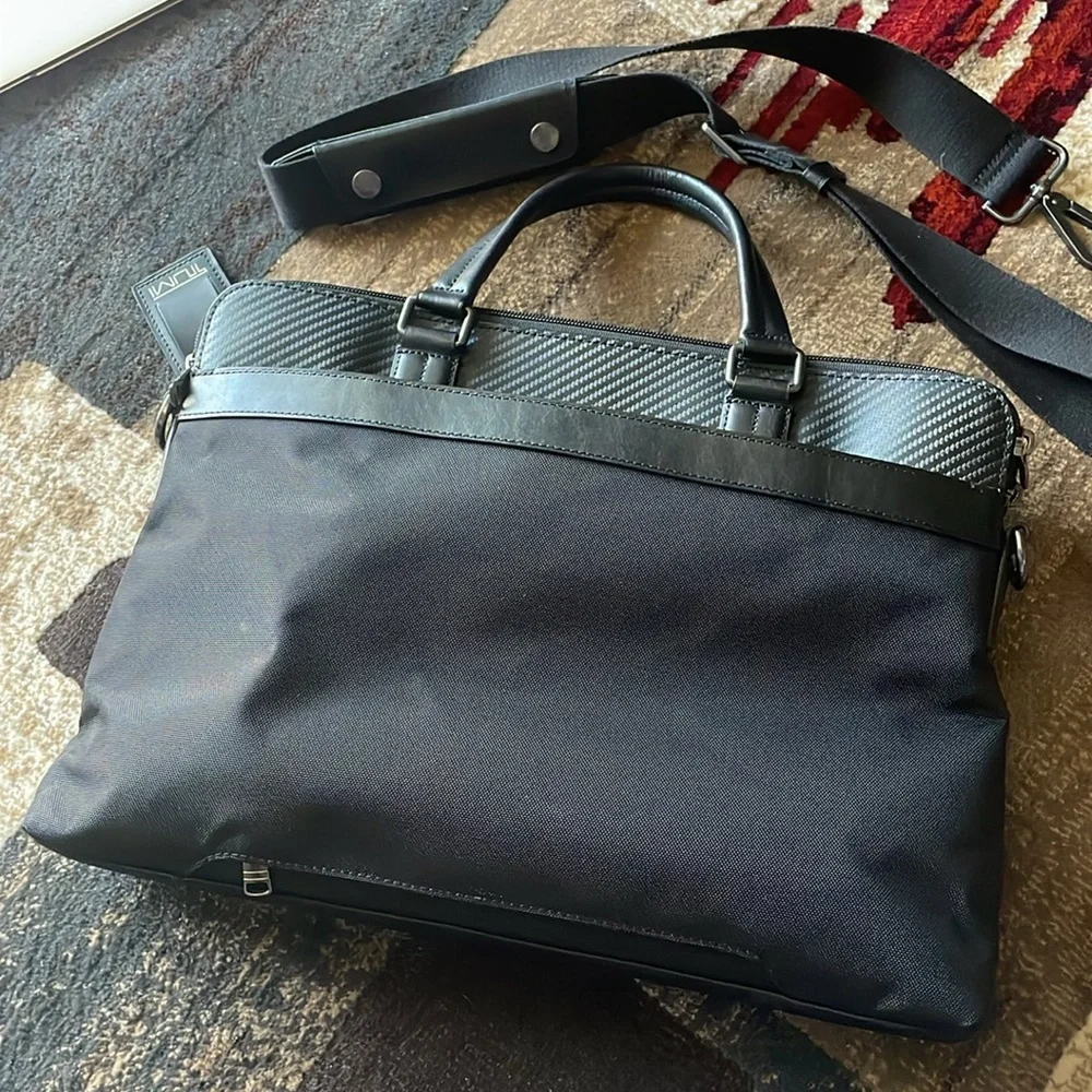 Tumi Canvas Black Laptop Bag with Carbon Fiber Accents